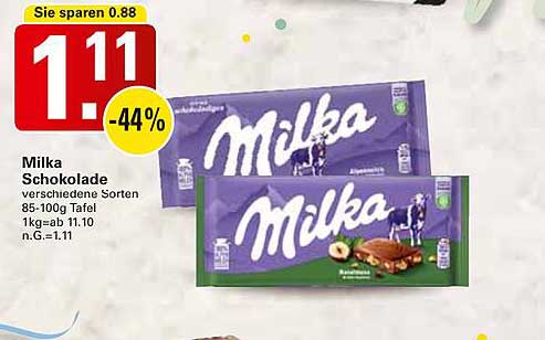 Milka Schokolade - verschiedene Sorten 85-100g Tafel 1kg-ab 11.10 n.G.=1.11