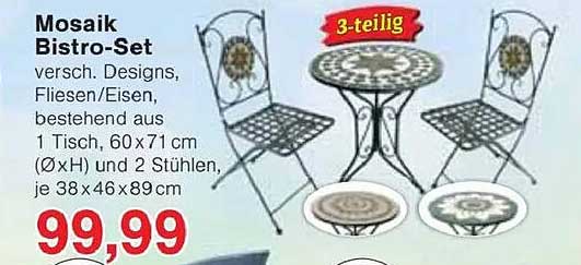 Mosaik Bistro-Set 3-teilig