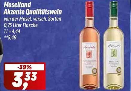 Moselland Akzente Qualitätswein von der Mosel, verschieden Sorten 0,75 Liter Flasche