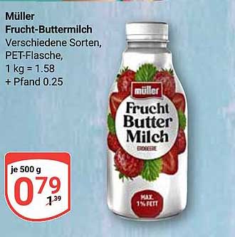 Müller Frucht-Buttermilch Verschiedene Sorten, PET-Flasche
