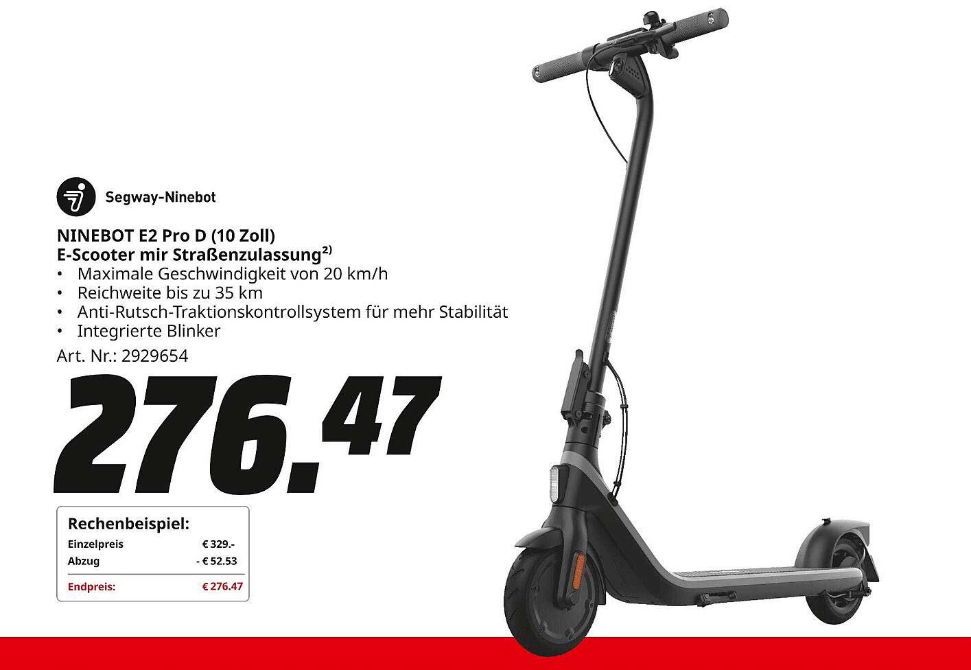 NINEBOT E2 Pro D (10 Zoll) E-Scooter mit Straßenzulassung