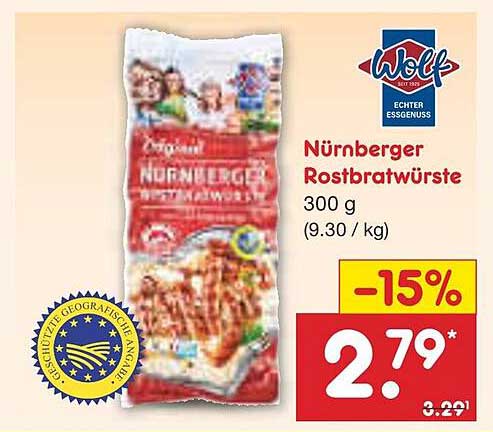 Nürnberger Rostbratwürste 300 g - 15% Rabatt