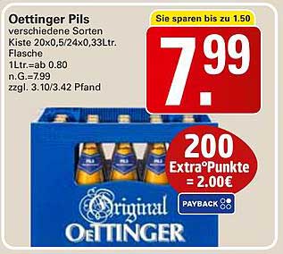Oettinger Pils - Kiste mit 20 Flaschen à 0,33 Liter