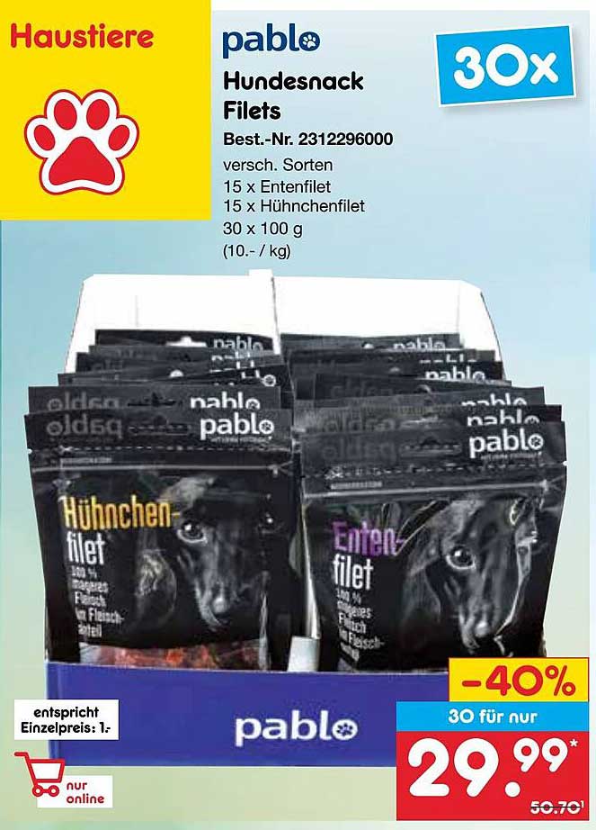 pablo Hundesnack Filets - 30 x 100 g