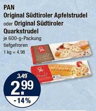 PAN Original Südtiroler Apfelstrudel oder Quarkstrudel je 600-g-Packung tiefgefroren