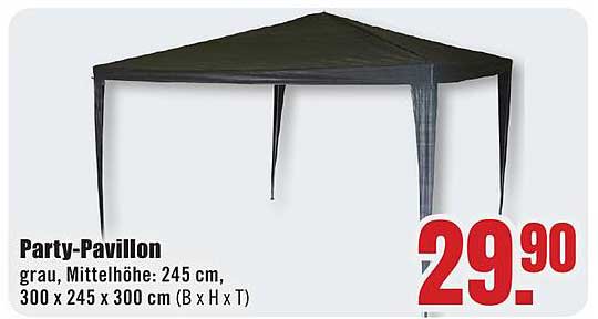 Party-Pavillon grau, Mittelhöhe: 245 cm, 300 x 245 x 300 cm (B x H x T)