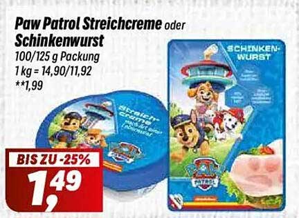 Paw Patrol Streichcreme oder Schinkenwurst 100/125 g Packung