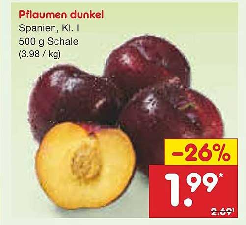 Pflaumen dunkel Spanien, Kl. I - 500 g Schale