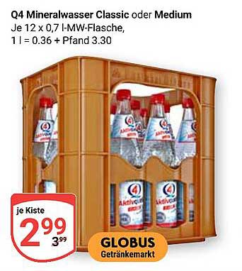 Q4 Mineralwasser Classic oder Medium - 12 x 0,7 l