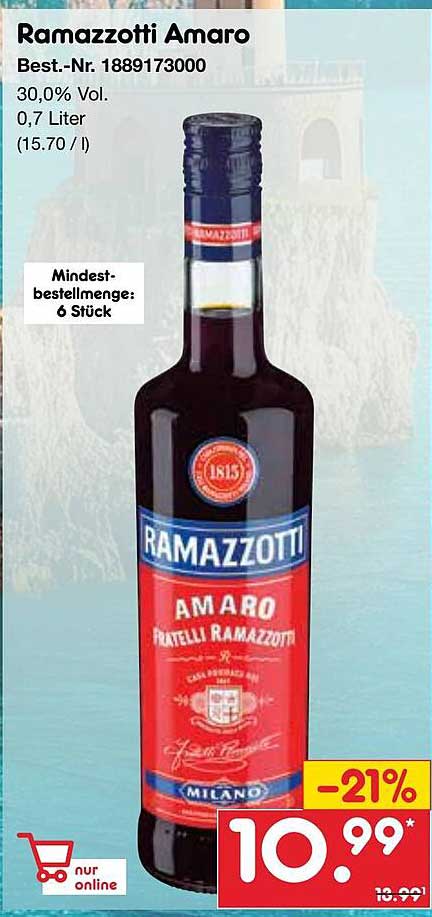 Ramazzotti Amaro 0,7 Liter - 30% Vol. im Angebot