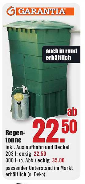 Regen-Tonne inkl. Auslaufhahn und Deckel 203 l: eckig