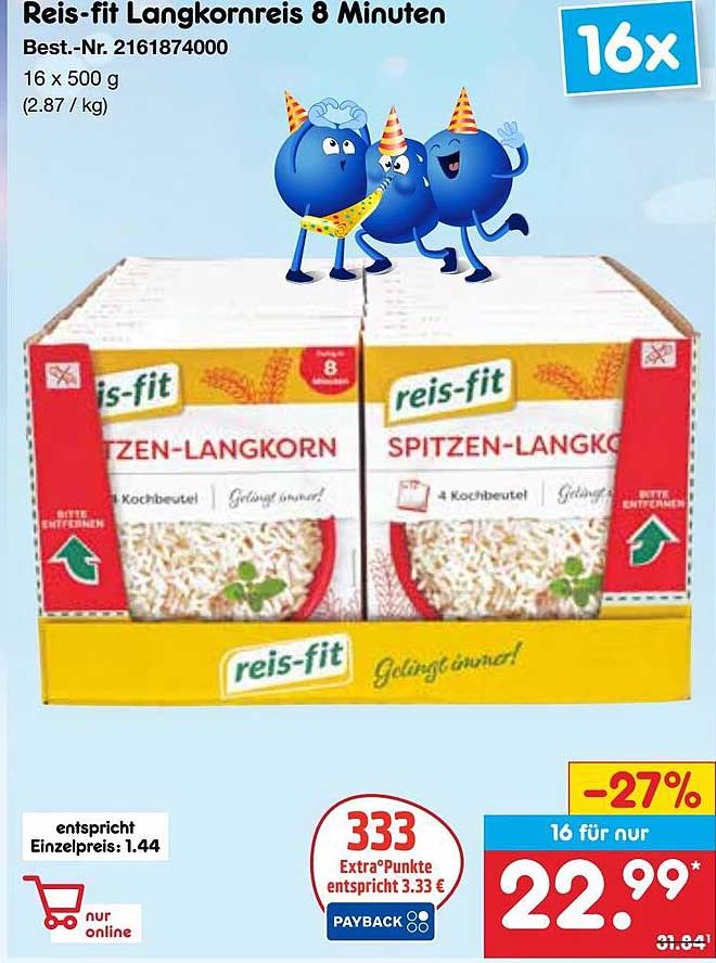 Reis-fit Langkornreis 8 Minuten – 16x500g