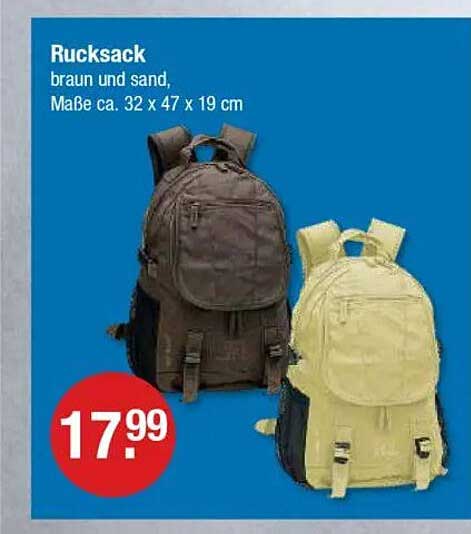 Rucksack braun und sand, Maße ca. 32 x 47 x 19 cm