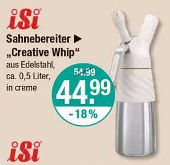 Sahnebereiter „Creative Whip“ aus Edelstahl, ca. 0,5 Liter, in creme