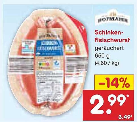 Schinkenfleischwurst geräuchert 650 g