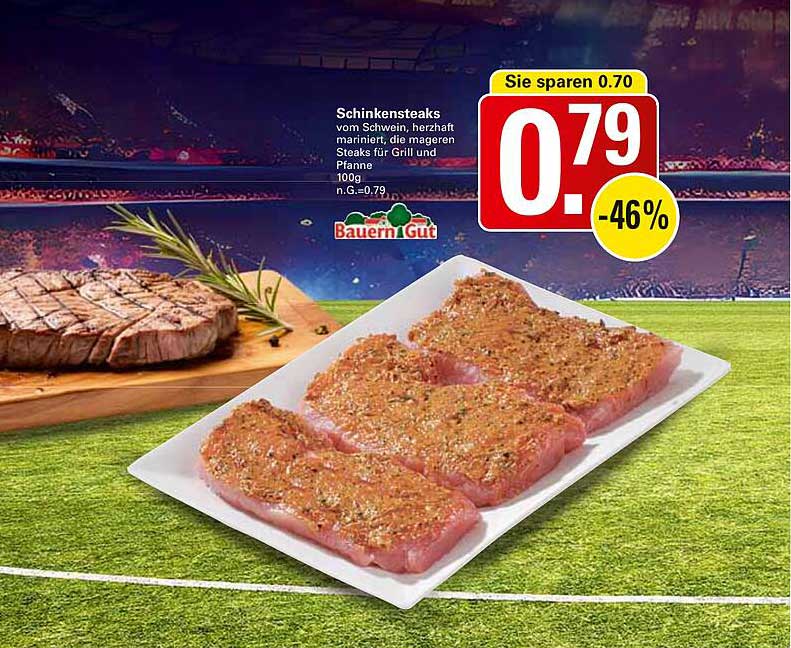 Schinkensteaks vom Schwein, herzhaft mariniert, die mageren Steaks für Grill und Pfanne