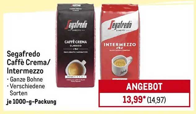 Segafredo Caffè Crema/Intermezzo - Ganze Bohne, verschiedene Sorten