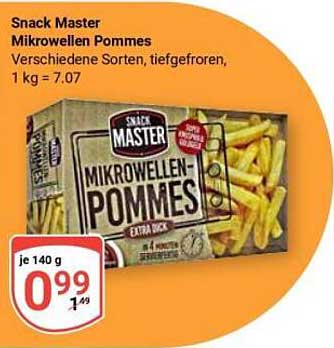 Snack Master Mikrowellen Pommes, verschiedene Sorten, tiefgefroren, 1 kg = 7,07