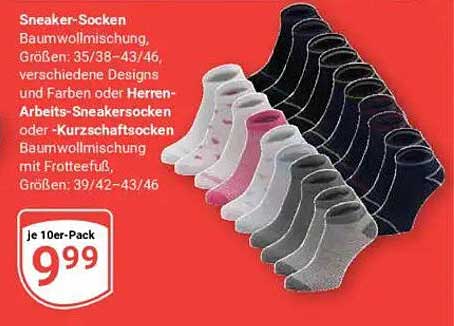 Sneaker-Socken 10er-Pack in verschiedenen Designs und Größen
