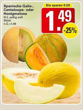 Spanische Galia-, Cantaloupe- oder Honigmelone