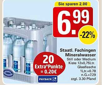 Staatl. Fachingen Mineralwasser Still oder Medium Kiste 12x0,75L