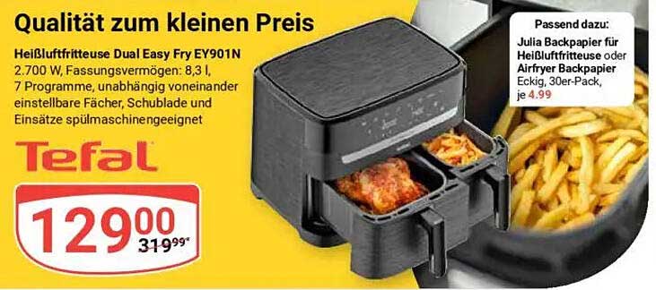 Tefal Heißluftfritteuse Dual Easy Fry EY901N