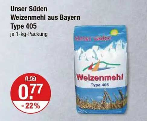 Unser Süden Weizenmehl aus Bayern Type 405 1-kg-Packung