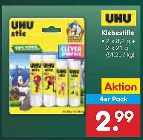 UNU Klebestifte 4er Pack - Ideal für Schule und Bastelprojekte