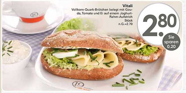Vitali Vollkorn-Quark-Brötchen mit Gouda, Tomate und Ei