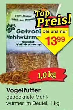 Vogelfutter getrocknete Mehlwürmer im Beutel, 1 kg