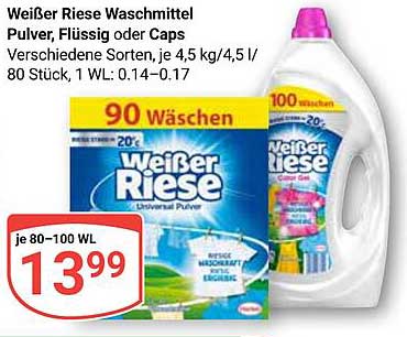 Weißer Riese Waschmittel Pulver, Flüssig oder Caps - Verschiedene Sorten, je 4,5 kg/4,5 l/80 Stück