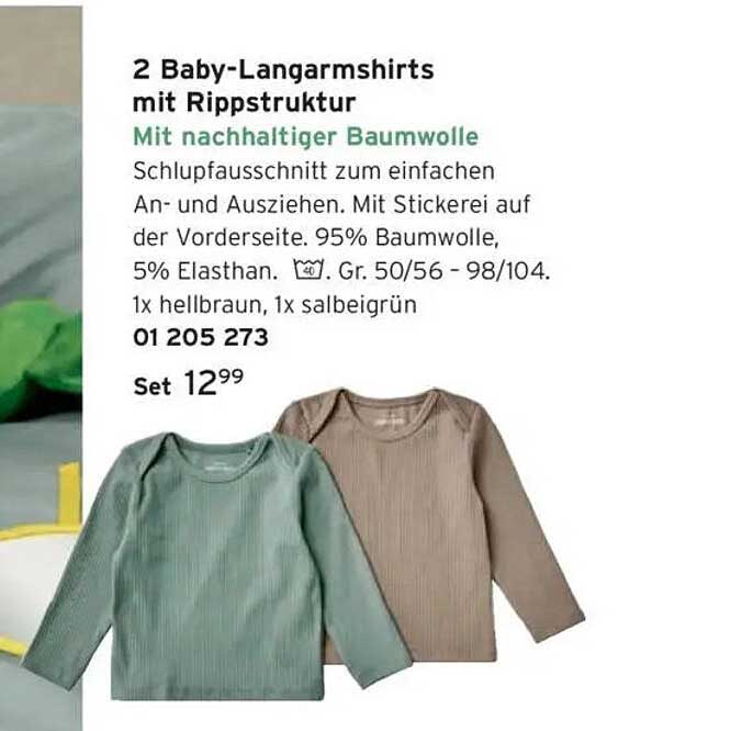 2 Baby-Langarmshirts mit Rippsstruktur