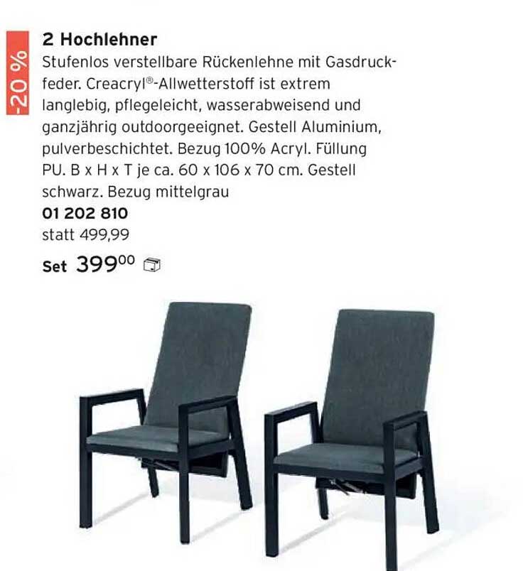2 Hochlehner mit Gasdruckfeder - Set