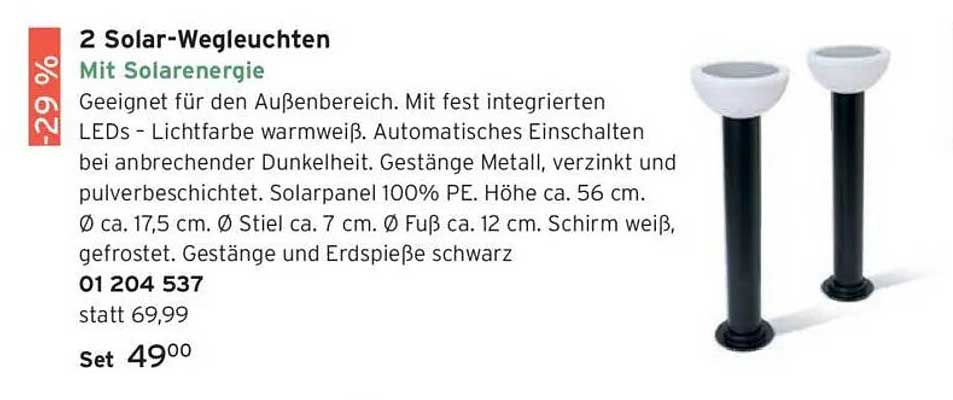 2 Solar-Wegleuchten mit Solartechnologie