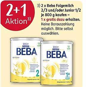 2 x Beba Folgemilch 2/3 und/oder Junior 1/2 je 800 g kaufen – 1 x gratis dazu erhalten!