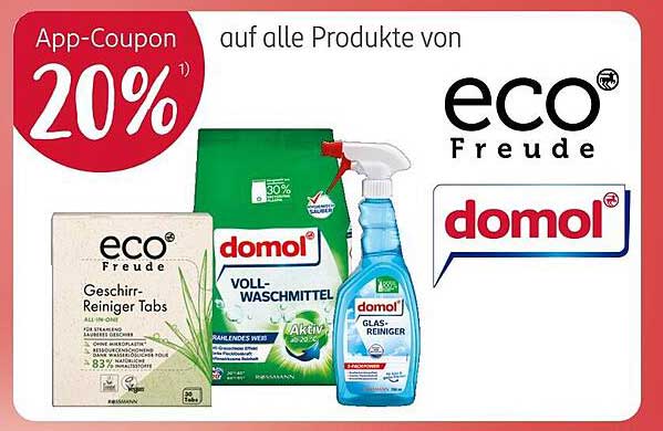 20% Rabatt auf alle Produkte von eco Freude und domol