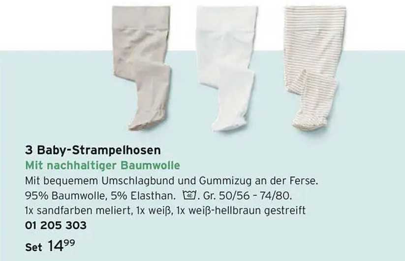 3 Baby-Strumpelhosen mit nachhaltiger Baumwolle