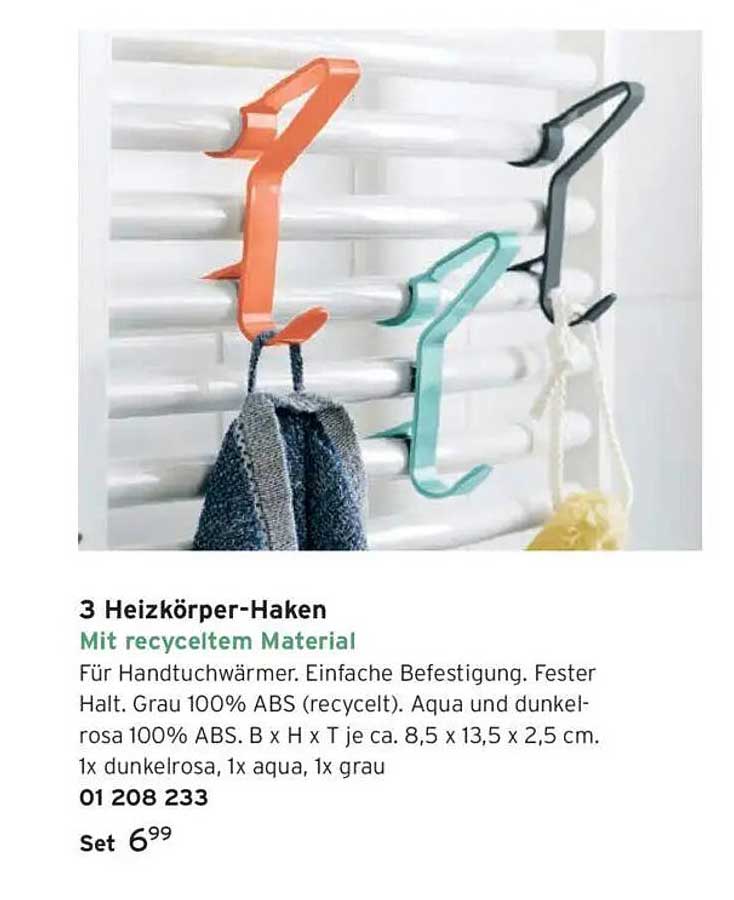 3 Heizkörper-Haken mit recyceltem Material
