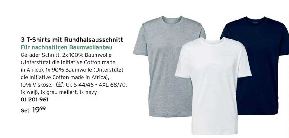 3 T-Shirts mit Rundhalsausschnitt für nachhaltigen Baumwollanbau