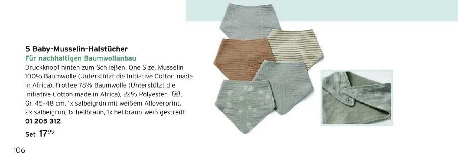 5 Baby-Musselin-Halstücher für nachhaltigen Baumwollanbau