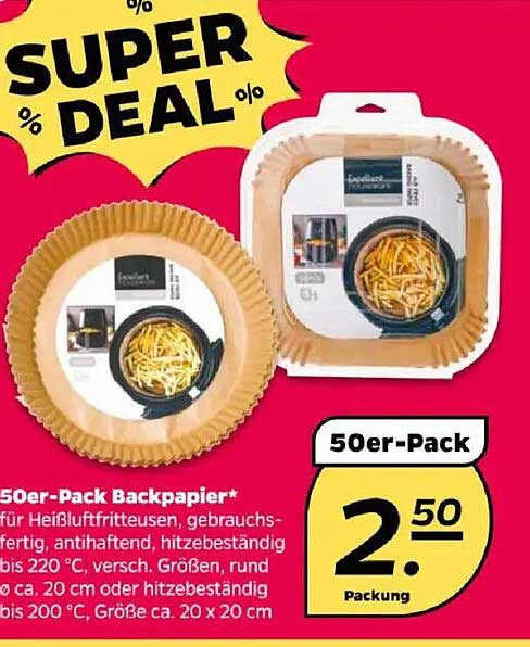 50er-Pack Backpapier für Heißluftfritteusen