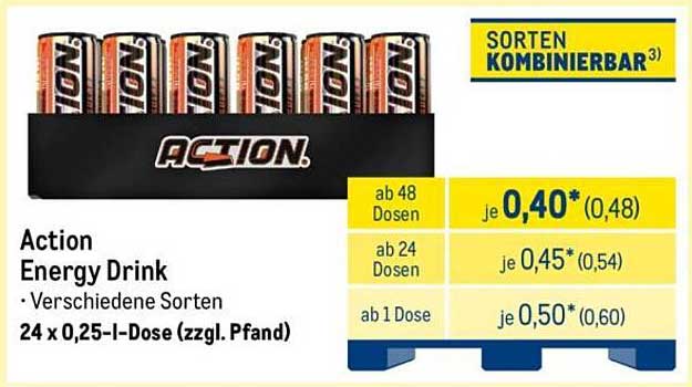 Action Energy Drink - Verschiedene Sorten