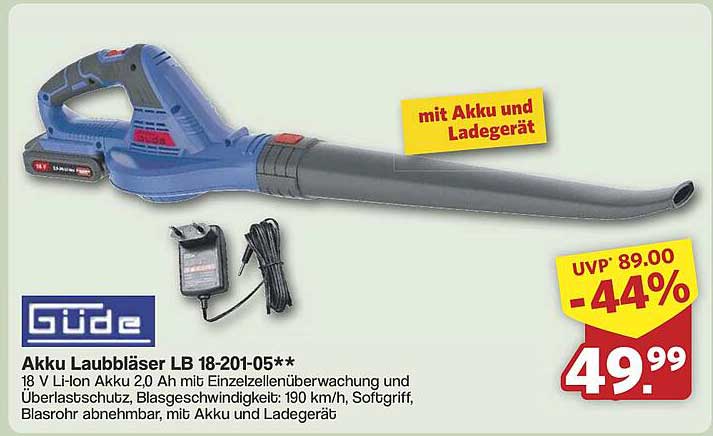 Akku Laubbläser LB 18-201-05 von Güde mit Akku und Ladegerät