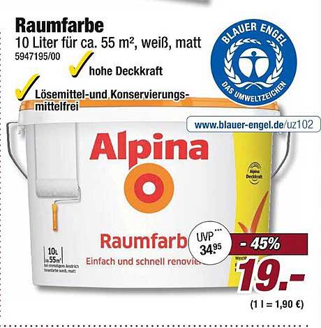 Alpina Raumfarbe 10 Liter für ca. 55 m², weiß, matt