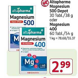 Altapharma Magnesium 500 Depot 30 Tbl. und Magnesium 400 60 Tbl.