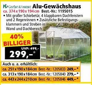 Alu-Gewächshaus ca. 374 x 190 x 194 cm
