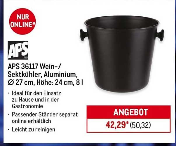 APS 36117 Wein-/Sektkühler, Aluminium, Ø 27 cm, Höhe 24 cm, 8 l