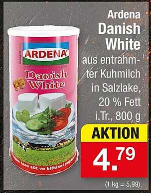 Ardena Danish White aus entrahmter Kuhmilch in Salzlake, 20 % Fett, 800 g