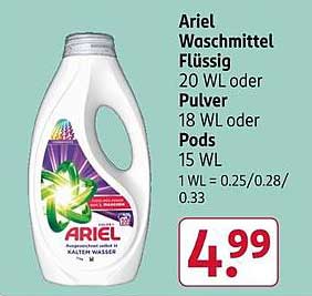Ariel Waschmittel Flüssig 20 WL oder Pulver 18 WL oder Pods 15 WL