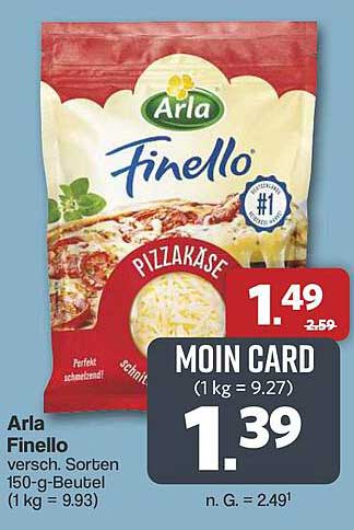 Arla Finello Pizzakäse, 150-g-Beutel